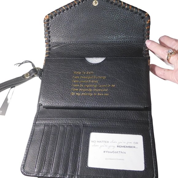 Aimee Kestenberg Spello Black Leopard Leather Calf Hair Wallet Wristlet NWT - Picture 5 of 7
